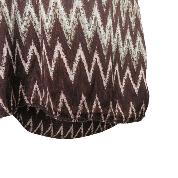 Womens Sleeveless Brown Chevron Blouse M Keyhole Tie Neck Loose Y2K Tank Top - Picture 7 of 10